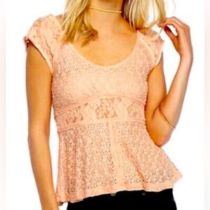 FREE PEOPLE Womens Top Besties Slim Lace Pink Size Large
